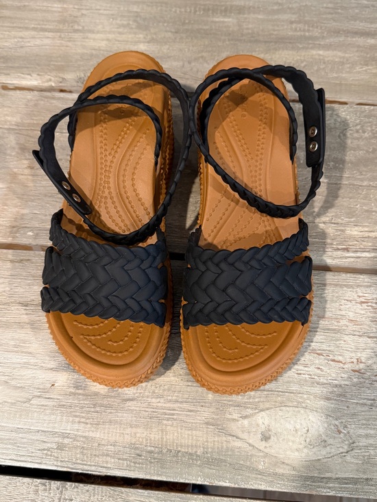CROCS Shoes - CROCS Women's Black Braided Strap Sandals with Tan Footbed